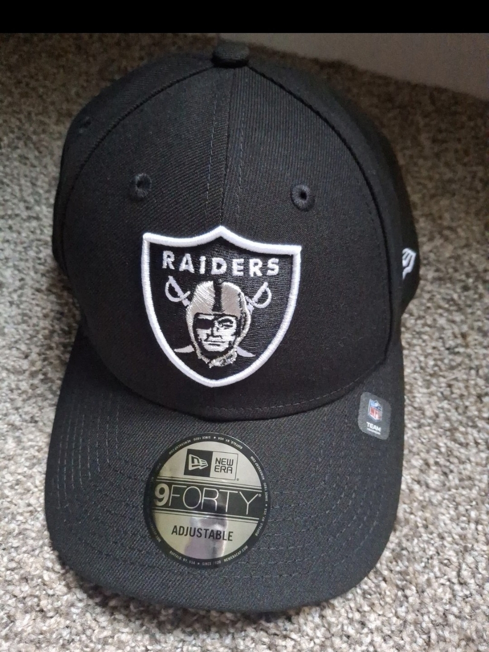 New Era Raiders Black and White 9FORTY Adjustable Cap